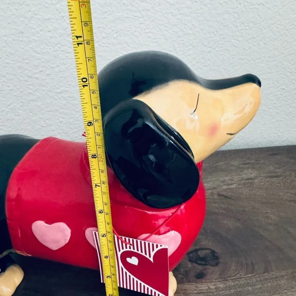 Dachshund Dog Ceramic Valentine Hearts Cookie Treat Jar